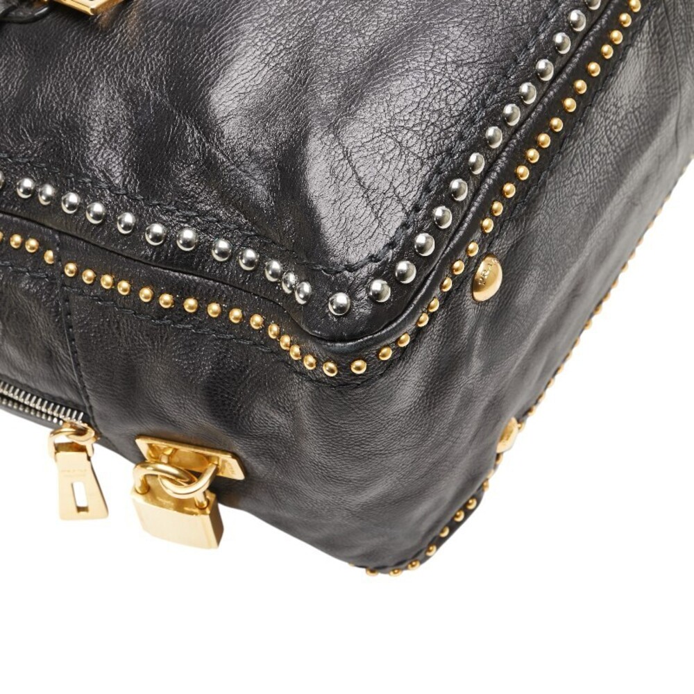 Prada triangular logo plaque studded handbag shou… - image 4